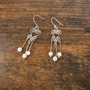 Vintage Silver and White Filigree Earrings